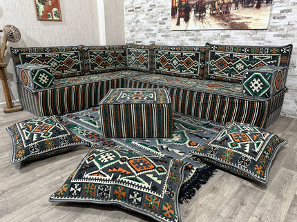 Arabische Majlis Sofa, L förmiges Orientalisches Sofa Set, Majlis-Sitzmöbel, Bodenkissen, Türkisches