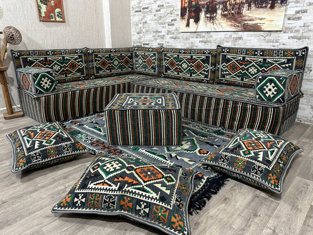 Arabische Majlis Sofa, L förmiges Orientalisches Sofa Set, Majlis-Sitzmöbel, Bodenkissen, Türkisches