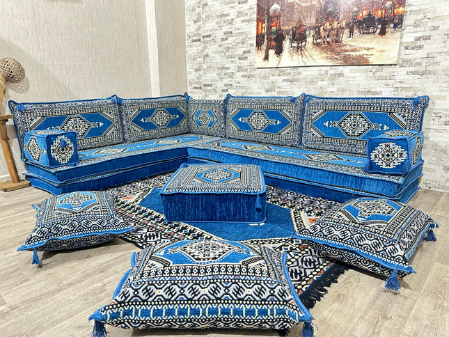 L förmiges orientalisches Sofa Set, Majlis-Sitzmöbel, Bodenkissen, Arabische Majlis, Türkisches Bode