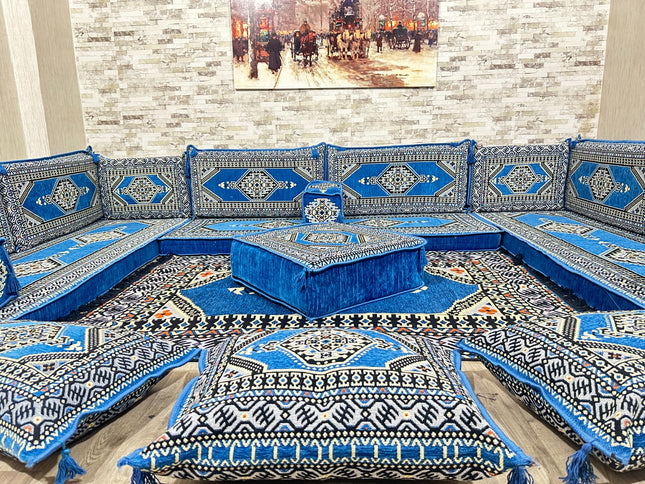 U förmiges orientalisches Sofa Set, Majlis-Sitzmöbel, Arabische Majlis, Bodenkissen, Türkisches Bode