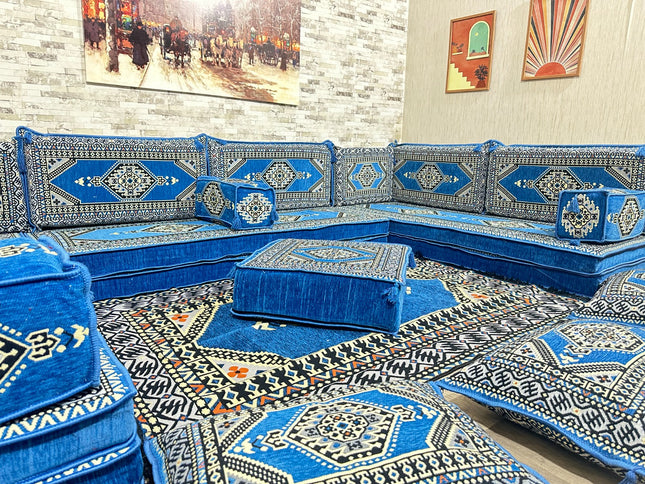 U förmiges orientalisches Sofa Set, Majlis-Sitzmöbel, Arabische Majlis, Bodenkissen, Türkisches Bode