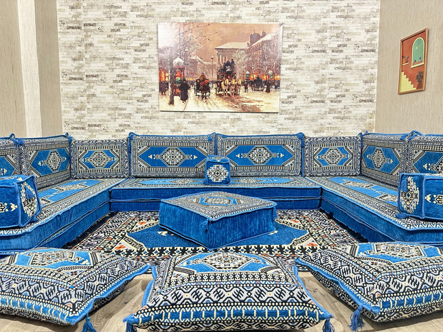 U förmiges orientalisches Sofa Set, Majlis-Sitzmöbel, Arabische Majlis, Bodenkissen, Türkisches Bode