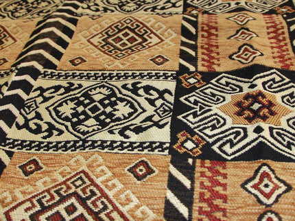  Anatolischer Kelim Teppich, Mehrfarbiger Woll-Jute-Kelim-Teppich, Handgefertigter Großer Kelim Tepp