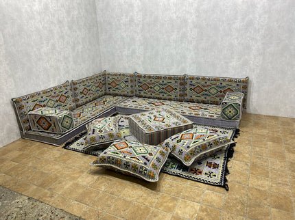 L förmiges orientalisches Sofa Set, Majlis-Sitzmöbel, Bodenkissen, Arabische Majlis, Türkisches Bode