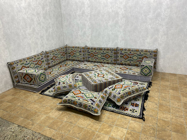 L förmiges orientalisches Sofa Set, Majlis-Sitzmöbel, Bodenkissen, Arabische Majlis, Türkisches Bode