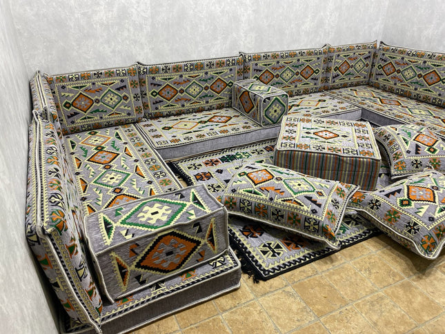 U förmiges orientalisches Sofa Set, Majlis-Sitzmöbel, Arabische Majlis, Bodenkissen, Türkisches Bode