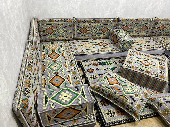U förmiges orientalisches Sofa Set, Majlis-Sitzmöbel, Arabische Majlis, Bodenkissen, Türkisches Bode