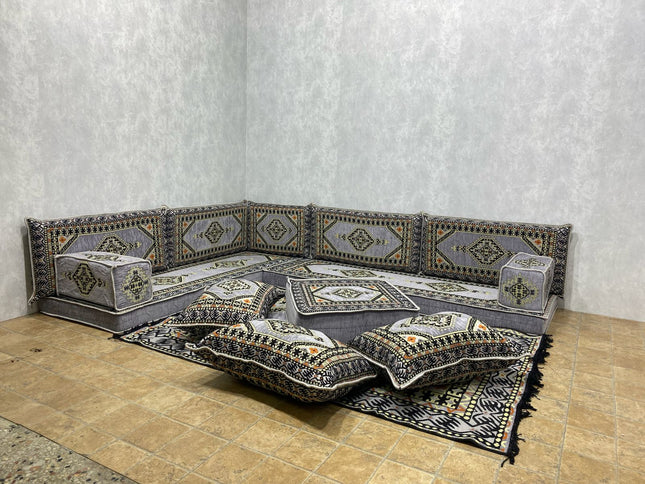 L förmiges orientalisches Sofa Set, Majlis-Sitzmöbel, Bodenkissen, Arabische Majlis, Türkisches Bode