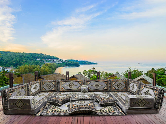 U förmiges orientalisches Sofa Set, Majlis-Sitzmöbel, Arabische Majlis, Bodenkissen, Türkisches Bode