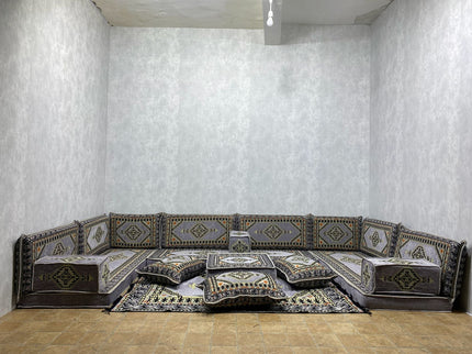 U förmiges orientalisches Sofa Set, Majlis-Sitzmöbel, Arabische Majlis, Bodenkissen, Türkisches Bode