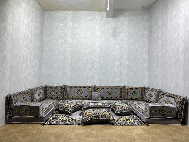 U förmiges orientalisches Sofa Set, Majlis-Sitzmöbel, Arabische Majlis, Bodenkissen, Türkisches Bode