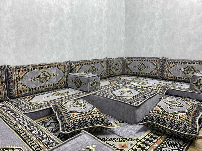 U förmiges orientalisches Sofa Set, Majlis-Sitzmöbel, Arabische Majlis, Bodenkissen, Türkisches Bode
