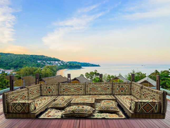 U förmiges orientalisches Sofa Set, Majlis-Sitzmöbel, Arabische Majlis, Bodenkissen, Türkisches Bode