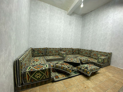 U förmiges orientalisches Sofa Set, Majlis-Sitzmöbel, Arabische Majlis, Bodenkissen, Türkisches Bode