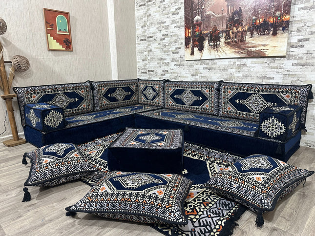 Arabische Majlis Sofa, L förmiges Orientalisches Sofa Set, Majlis-Sitzmöbel, Bodenkissen, Türkisches