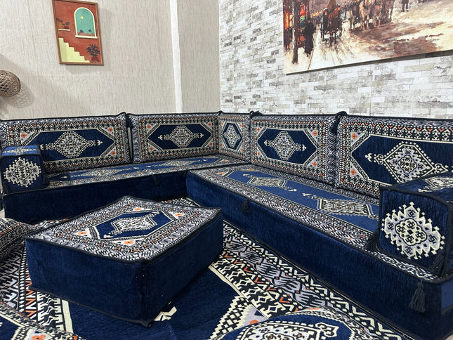 Arabische Majlis Sofa, L förmiges Orientalisches Sofa Set, Majlis-Sitzmöbel, Bodenkissen, Türkisches