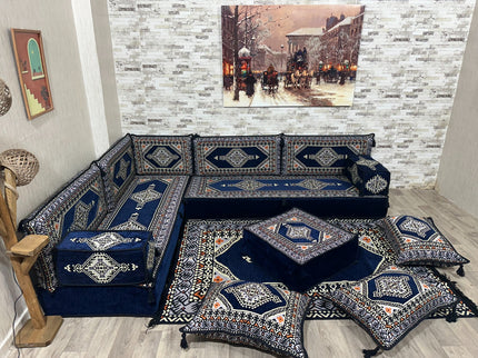 Arabische Majlis Sofa, L förmiges Orientalisches Sofa Set, Majlis-Sitzmöbel, Bodenkissen, Türkisches