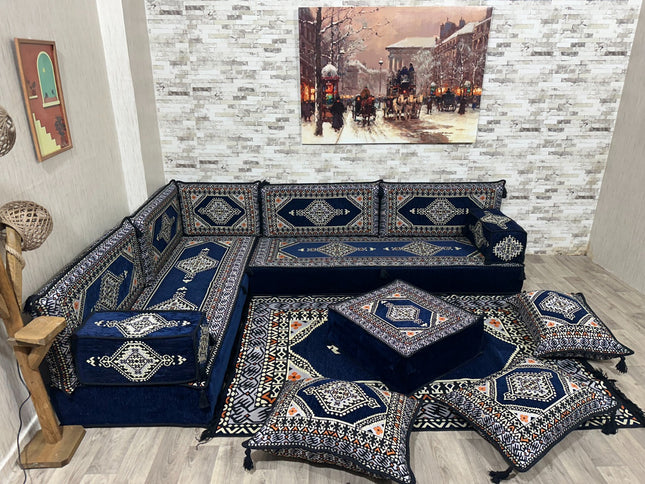 Arabische Majlis Sofa, L förmiges Orientalisches Sofa Set, Majlis-Sitzmöbel, Bodenkissen, Türkisches