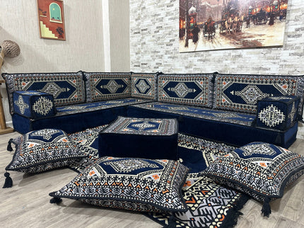 Arabische Majlis Sofa, L förmiges Orientalisches Sofa Set, Majlis-Sitzmöbel, Bodenkissen, Türkisches