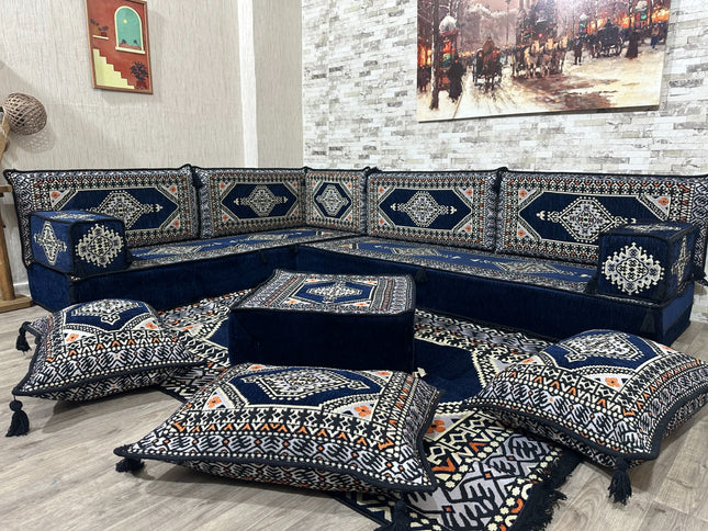 Arabische Majlis Sofa, L förmiges Orientalisches Sofa Set, Majlis-Sitzmöbel, Bodenkissen, Türkisches