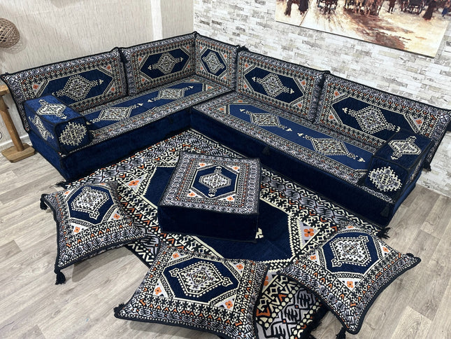 Arabische Majlis Sofa, L förmiges Orientalisches Sofa Set, Majlis-Sitzmöbel, Bodenkissen, Türkisches