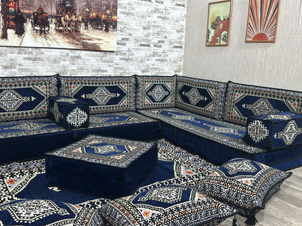 Arabische Majlis Sofa, L förmiges Orientalisches Sofa Set, Majlis-Sitzmöbel, Bodenkissen, Türkisches
