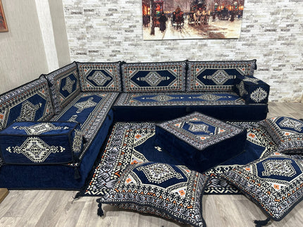 Arabische Majlis Sofa, L förmiges Orientalisches Sofa Set, Majlis-Sitzmöbel, Bodenkissen, Türkisches