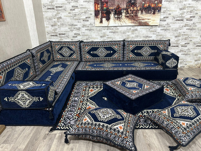 Arabische Majlis Sofa, L förmiges Orientalisches Sofa Set, Majlis-Sitzmöbel, Bodenkissen, Türkisches