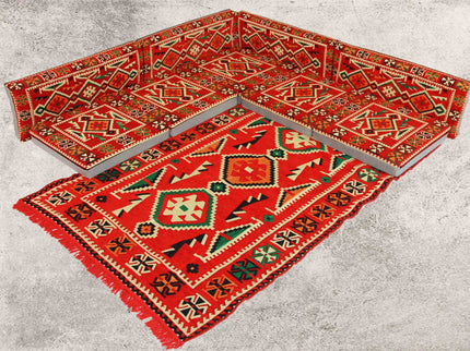 Sark Kösesi, 9-tlg. Kissenset, Orientalische Sitzecke, Sitzkissen-Set + Teppich