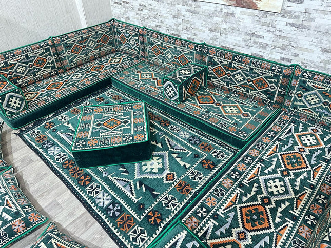 U förmiges orientalisches Sofa Set, Majlis-Sitzmöbel, Arabische Majlis, Bodenkissen, Türkisches Bode