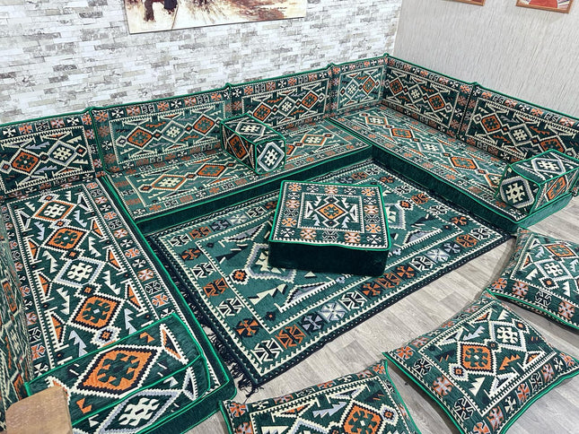 U förmiges orientalisches Sofa Set, Majlis-Sitzmöbel, Arabische Majlis, Bodenkissen, Türkisches Bode