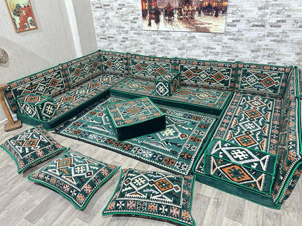 U förmiges orientalisches Sofa Set, Majlis-Sitzmöbel, Arabische Majlis, Bodenkissen, Türkisches Bode