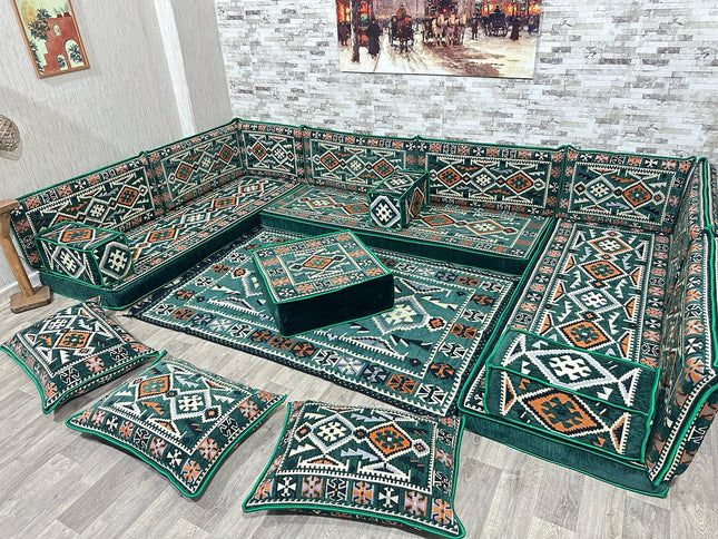 U förmiges orientalisches Sofa Set, Majlis-Sitzmöbel, Arabische Majlis, Bodenkissen, Türkisches Bode