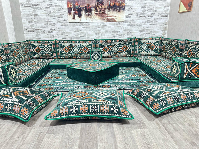 U förmiges orientalisches Sofa Set, Majlis-Sitzmöbel, Arabische Majlis, Bodenkissen, Türkisches Bode
