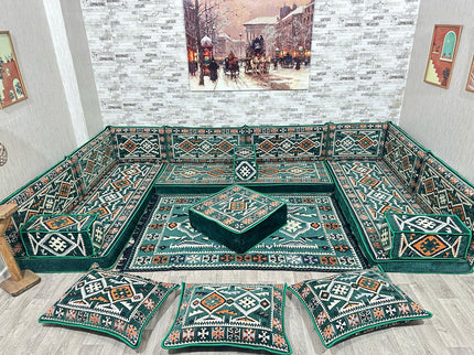 U förmiges orientalisches Sofa Set, Majlis-Sitzmöbel, Arabische Majlis, Bodenkissen, Türkisches Bode