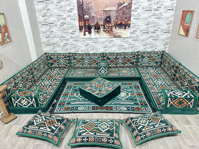 U förmiges orientalisches Sofa Set, Majlis-Sitzmöbel, Arabische Majlis, Bodenkissen, Türkisches Bode
