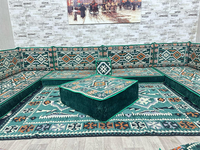 U förmiges orientalisches Sofa Set, Majlis-Sitzmöbel, Arabische Majlis, Bodenkissen, Türkisches Bode
