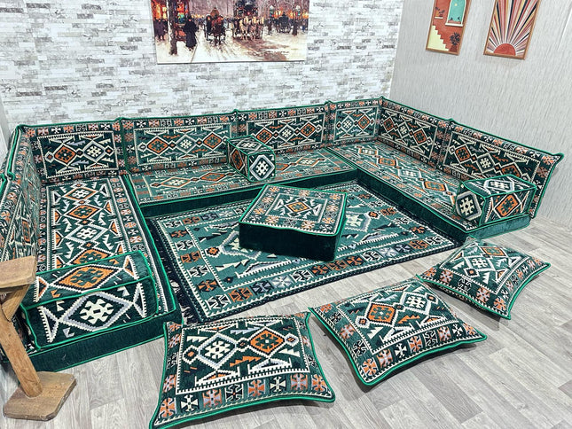 U förmiges orientalisches Sofa Set, Majlis-Sitzmöbel, Arabische Majlis, Bodenkissen, Türkisches Bode
