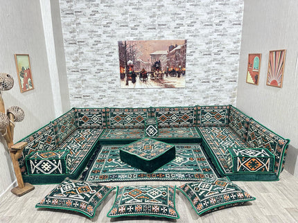 U förmiges orientalisches Sofa Set, Majlis-Sitzmöbel, Arabische Majlis, Bodenkissen, Türkisches Bode