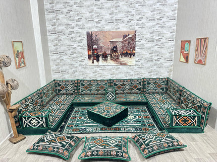 U förmiges orientalisches Sofa Set, Majlis-Sitzmöbel, Arabische Majlis, Bodenkissen, Türkisches Bode