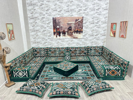 U förmiges orientalisches Sofa Set, Majlis-Sitzmöbel, Arabische Majlis, Bodenkissen, Türkisches Bode