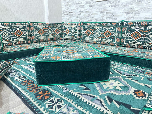 L förmiges orientalisches Sofa Set, Palettensofa, Bodenkissen, Arabische Majlis, Türkisches Boden Si