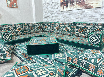 L förmiges orientalisches Sofa Set, Palettensofa, Bodenkissen, Arabische Majlis, Türkisches Boden Si