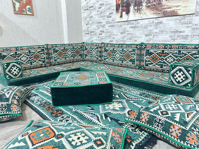 L förmiges orientalisches Sofa Set, Palettensofa, Bodenkissen, Arabische Majlis, Türkisches Boden Si