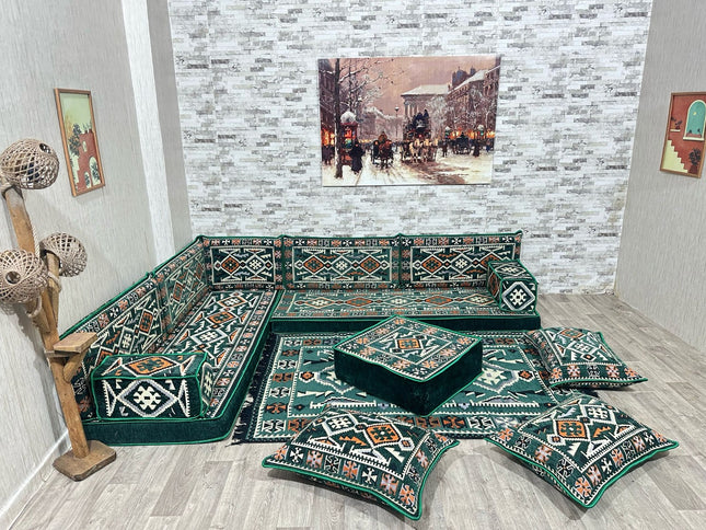 L förmiges orientalisches Sofa Set, Palettensofa, Bodenkissen, Arabische Majlis, Türkisches Boden Si