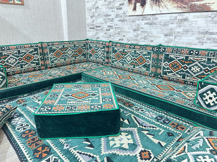 L förmiges orientalisches Sofa Set, Palettensofa, Bodenkissen, Arabische Majlis, Türkisches Boden Si
