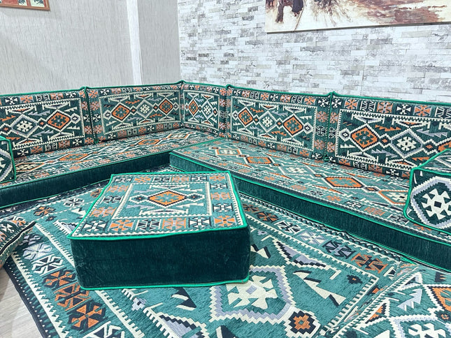 L förmiges orientalisches Sofa Set, Palettensofa, Bodenkissen, Arabische Majlis, Türkisches Boden Si