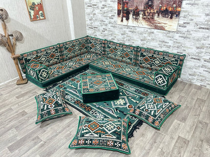 L förmiges orientalisches Sofa Set, Palettensofa, Bodenkissen, Arabische Majlis, Türkisches Boden Si