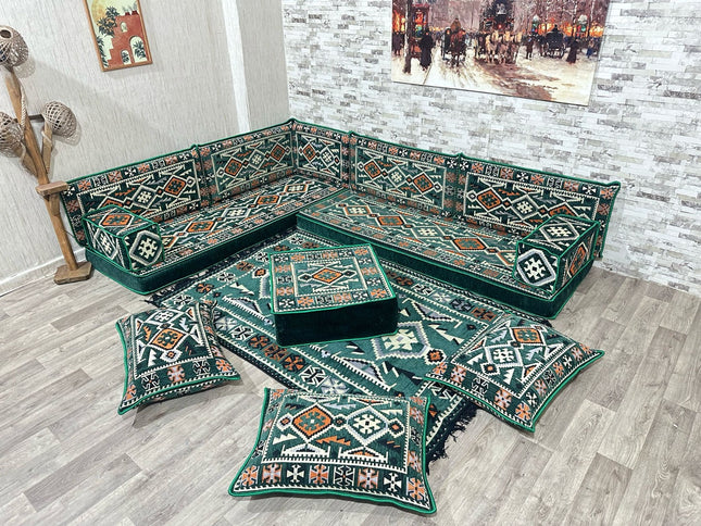 L förmiges orientalisches Sofa Set, Palettensofa, Bodenkissen, Arabische Majlis, Türkisches Boden Si