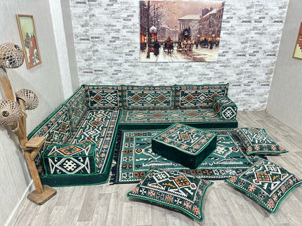 L förmiges orientalisches Sofa Set, Palettensofa, Bodenkissen, Arabische Majlis, Türkisches Boden Si